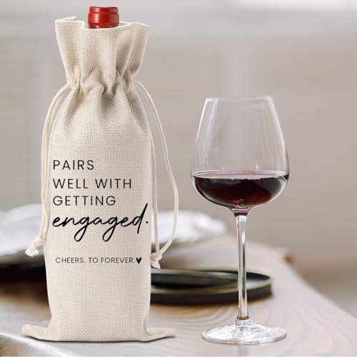 Image of 2pc Engaged Wine Bag Engagement Gifts for New Couples Her | Engagement Party Decorations Pairs Well with Getting Engaged Wine Accessory Sets Champagne Bottle Wraps Bags