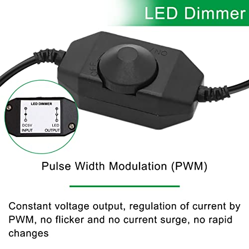 Xiatiaosann LED Dimmer Schalter USB für Led Lampen, USB-Kabel von Buchse auf Stecker mit dimmbarem Drehschalter Controller 5V LED Lichtschlauchschalter Einstellbarer Schalter, 2 Stück
