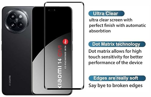 Image of eZell Tempered Glass (Curved) compatible for XIAOMI 14 CIVI, Sensitive touch, Edge to Edge Coverage Full Screen protector with Dry & Wet Wipes
