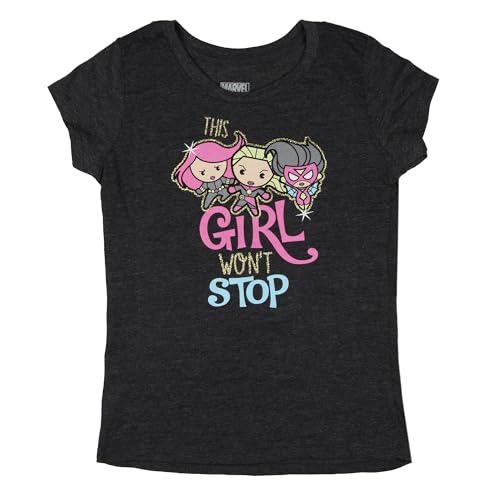 Marvel Girls' This Girl Won't Stop Chibi Superheroes Glitter Kids T-Shirt2