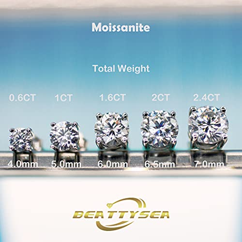Moissanite Stud Earrings, 18K White Gold Plated Sterling Silver, Beattysea Lab Created Diamond Earrings For Women Men Girls, Hypoallergenic For Sensitive Ears, 0.6Ct-2.4Ct Df Color Brilliant Round Cut With Identification Certificate (2Ct, Natural) #TOP1