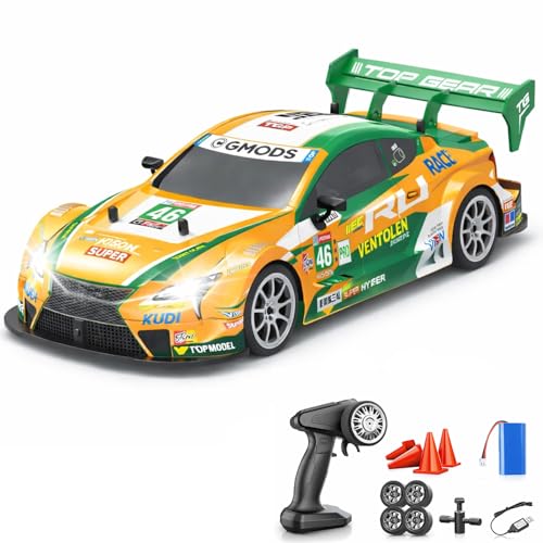 Image of Big Remote Control Car - Orange | 2.4G Rechargeable Drift Car with 100m Range | Smoke Effect, Neon Lights & Music | Best Gift for Boys & Girls 2 3 4 5 6 7 8+ Years