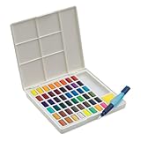 FABER-CASTELL 169748 - Aquarellfarben in Näpfchen, mit Mischpalette und Wassertankpinsel, 48er Etui