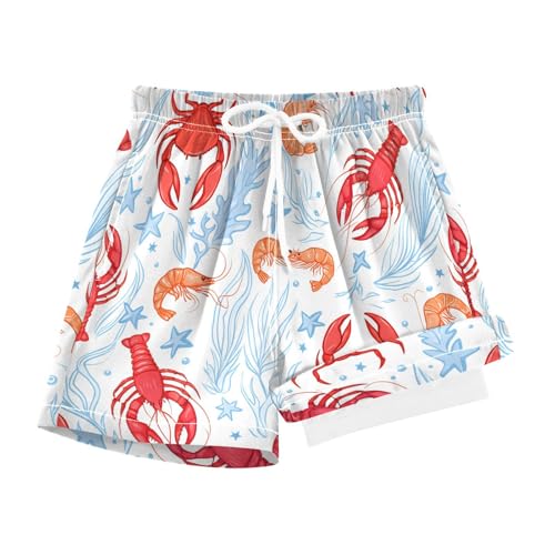 YANENDIE Boy Swim Trunks with Compression Liner Red Crabs Pattern Boys Swim Shorts Quick Dry Beach Shorts