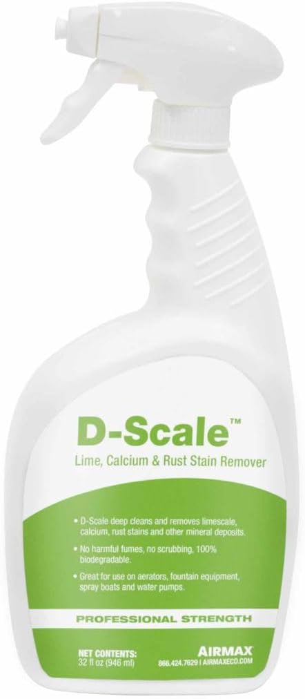 Airmax D-Scale Fountain & Aeration Cleaner for Pond & Lake Equipment, Remove Limescale, Calcium & Rust Stain, Aquatic Safe Cleaning Treatment, 32 Ounce