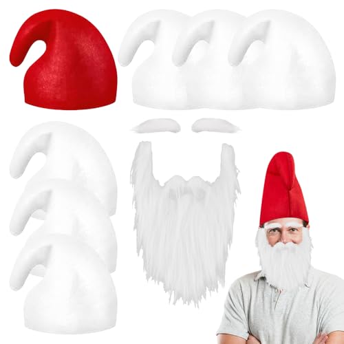 XEERUN Juego de 8 gorro de enano, gorro de Pitufo con Barba y Cejas, Gorro de Elfo, Sombreros de Gnomi, para niños y adultos, carnaval, Halloween, carnaval, disfraz, accesorios para fiestas de