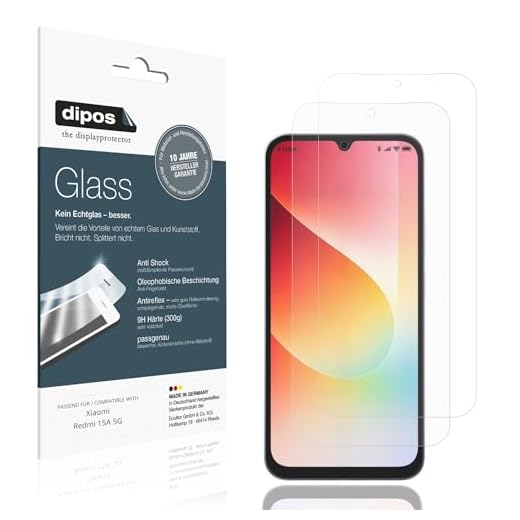 dipos I 2x Screen Protector mat, compatibel met Xiaomi Redmi 15A 5G 9H, flexibele glazen bescherming