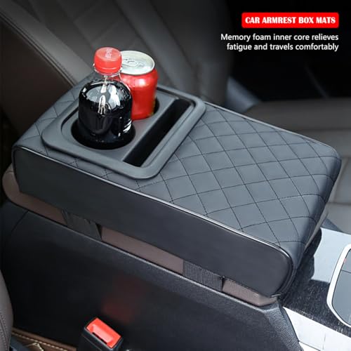 Image of Osilly Car Center Console Armrest Pillow with Cup Holder, Leather Middle Console Protection Cushion with Phone Holder, Memory Foam Auto Arm Rest Box Cover, Universal Vehicle Accessories (Textures)