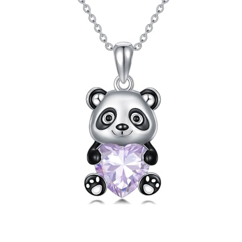 Collier panda en cœur avec pierre de naissance, cadeau idéal pour femme