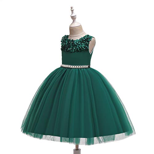 Glamulice Wedding Dresses Vintage Flower Girl Dress Floral Embroidery Pearl Belt Sash Tulle Swing Party Dresses Pageant Holiday Princess Prom Dance Kids Gown Emerald Green Formal Evening Gowns 7 8 #TOP3