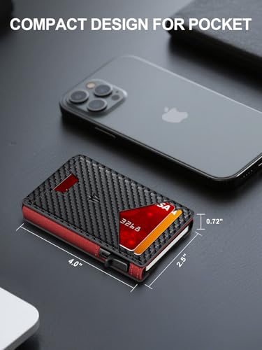 Image of Wallet for Men, Slim Minimalist Wallet with Money Clip&ID Window, RFID Blocking Pop-Up Credit Card Holder, Smart Auminum Mens Wallet Holds 9-13 Cards (Gift Box) (Carbon Fiber & Red)