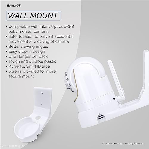 DXR8 & Pro Tilted Wall Mount Holder, Adhesive & Screw-in Bracket, Designed for Infant Optics Camera, Easy to Install, Strong VHB & Screw Mount, White by Brainwavz