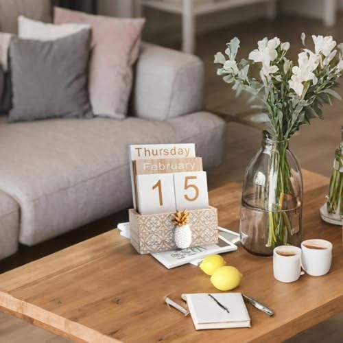 Notakiavintagewoodblockperpetualcalendarmonthweekdatedisplayforhomeofficedeskrusticdecorationbrownpineapple  Urban Country Home Decor Notakia vintage wood block perpetual calendar month week date display for home office desk rustic decoration brown pineapple  urban country home decor