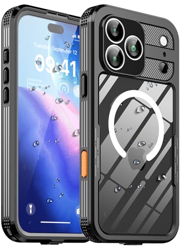 Ezanmull for iPhone 17 Pro Max Waterproof Case, with Built-in Screen Protector Rugged Dustproof Shockproof Full Body Underwater Protective Phone Cover (M Black, for iPone 17 Pro Max)