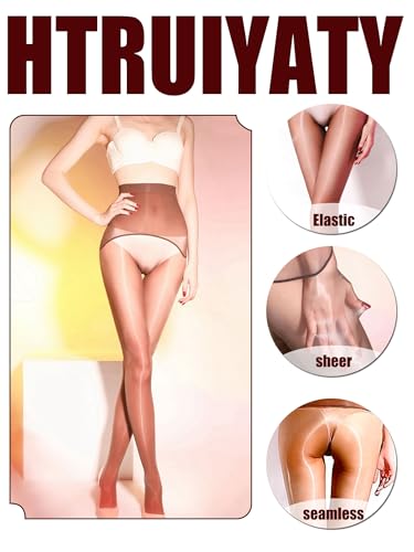 Image of HTRUIYA Women's Shiny Pantyhose Sheer Control Top Tights Sheer Footed Silk Stockings 15D