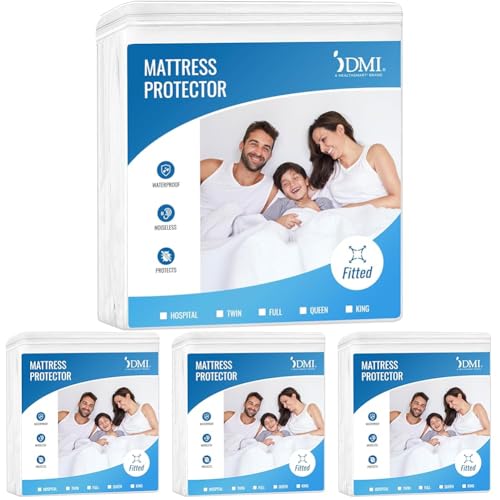 Image of DMI Waterproof Mattress Protector and Cover, Contoured Fitted Sheet Fit, Hospital Bed, White, 36x80x6 Inch (Pack of 4)