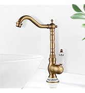 ROWINNAO Robinet Lavabo Rétro Laiton, Robinet Salle de Bain Antique Haut avec bec Hauteur 253 mm,...