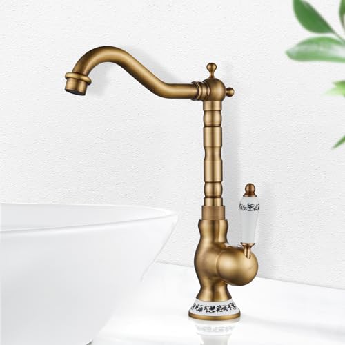 ROWINNAO Grifo Lavabo Alto Retro, Grifo de Lavabo Monomando Vintage, Mango de...