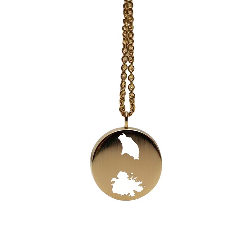 Colgante de mapa de Antigua y Barbuda redondo de 24 mm chapado en oro de 14 k
