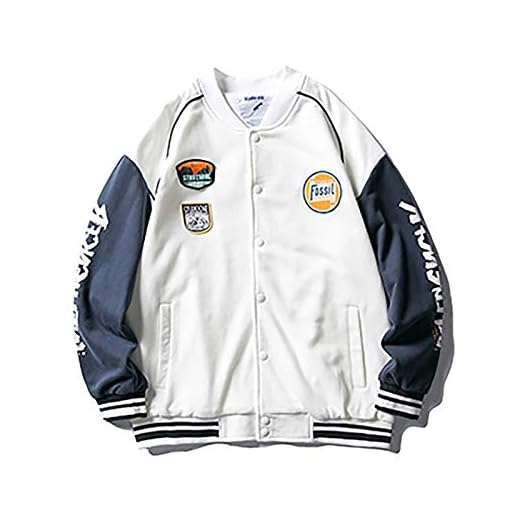 Damer/Herrar Baseballjacka Unisex Collegejacka Varsity Jacket Sweat Jacket Varsity Jacket Baseball Jacka Med Fickor (Color : White, Size : S)