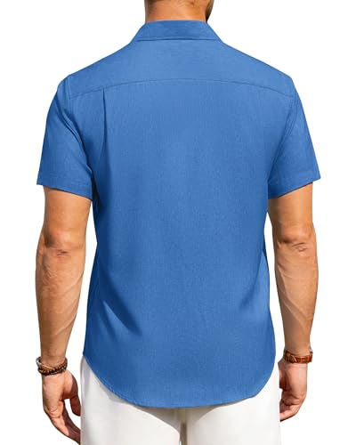 Image of Alimens & Gentle Mens Linen Shirts Short Sleeve Button Down Shirts Wrinkle Free Casual Vacation Beach Summer Tops