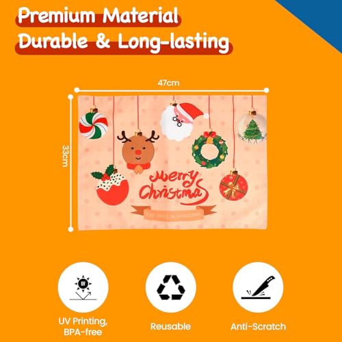 Image of Dining Table Mats Set of 2 - Merry Christmas Theme,Digital Print, Washable, Indoor /Outdoor, Heat-Proof, Water Resistant, Wipe & Clean (47X33 cm) Cream & Red