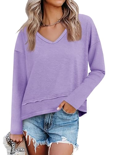 Image of Cicy Bell Womens Long Sleeve T Shirts V Neck Casual Flowy Tops Fall Fashion Loose Fit Basic Tees