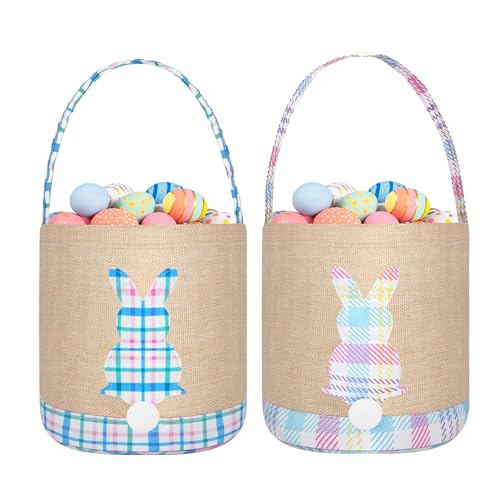 Image of Easter Bunny Basket Canvas Easter Egg Hunts Decorations Storage Reusable Grocery Candy Bag Gifts