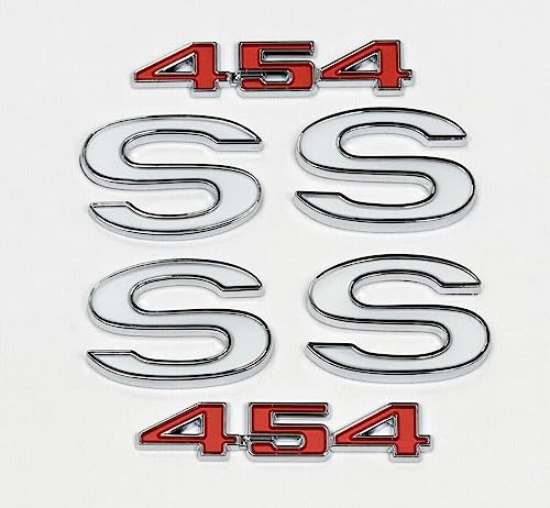 Image of 6Pcs Set SS 454 Fender Emblem 3D Tape Badge Sticker Nameplate Letter Replacement for 1970 1971 1972 El Camino Malibu (Silver Red)