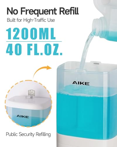 Image of AIKE Foaming Commercial Soap Dispenser,40oz for Bathroom White AK1007F | Screw Wall Mount Install Design for Space-Saving,Transparent Pot with Key and Large Capacity for Commercial Bathroom,AK1007F