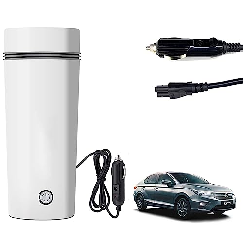 Image of Oshotto 12V Portable Electric Kettle Cup Stainless Steel Electric Kettle Auto Shut-off For Travel Camping, Road Trip Compatible with Honda City 2020-2026 (350ml) - White