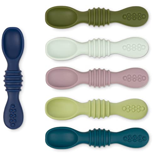 Image of Simka Rose Silicone Baby Spoons Self Feeding 6 Months - First Stage Infant Spoons for Babies & Toddlers- Baby Led Weaning Spoons Set of 6- Easy on Gums Food Training Utensils Dishwasher Microwave Safe
