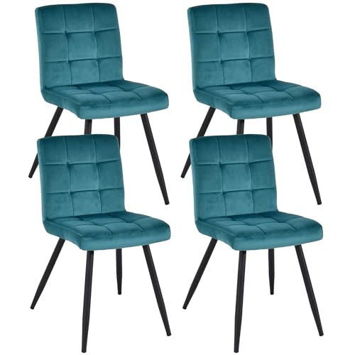 Duhome Esszimmerstühle 4er Set Küchenstuhl Wohnzimmerstuhl Samtstuhl mit Rückenlehne, Gestell aus Metall Polsterstuhl Design, Tinte grün
