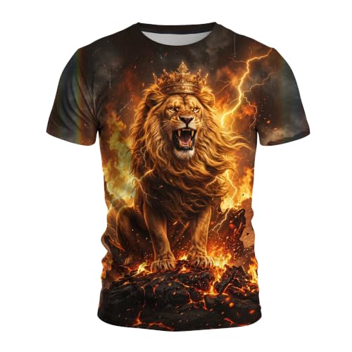 Mens Crowned Lion Kingly 3D Graphic Novelty Crewneck T Shirt Tops by Grtfcolr - Used condition - US$13.87