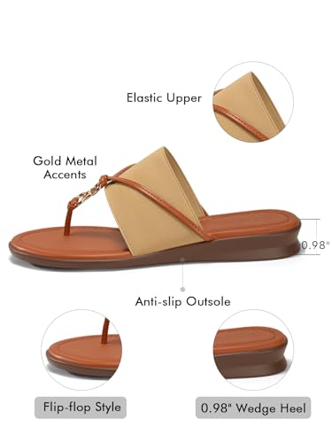 Image of Coutgo Womens Flip Flops Wedge Sandals Dressy Beach Summer Flats Comfortable Slip on Stretch Slippers Shoes