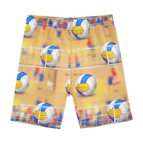 CHIFIGNO Pantalones cortos de algodón para niña, pantalones cortos de ciclismo para niños, pantalones cortos de motociclista, color blanco, azul, amarillo, voleibol, Balones de voleibol blanco, azul y