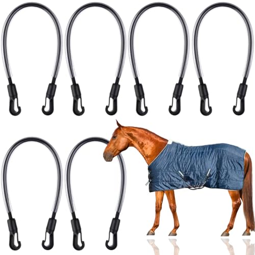 Image of 6 Packs Horse Blanket Leg Straps Elastic Horse Blanket Straps Replacement with Ended Clips, Adjustable Length 20 to 30 Inches Stretchy Leg Straps