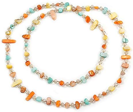Avalaya Orange/Yellow/Mint Shell/Transparent Glass Crystal Bead Long Necklace/120cm L, yellow, orange, cyan / aqua - Image 5