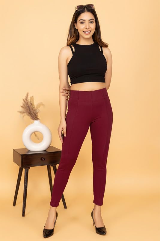 Image of Mlada Slim Fit Jeggings with Elastic Waist Band for Women Office Work Formal Wear Trousers Stretch Cotton Knit High Waist Skinny Fit Jeggings Lycra Pants Travel Comfort Jeggings