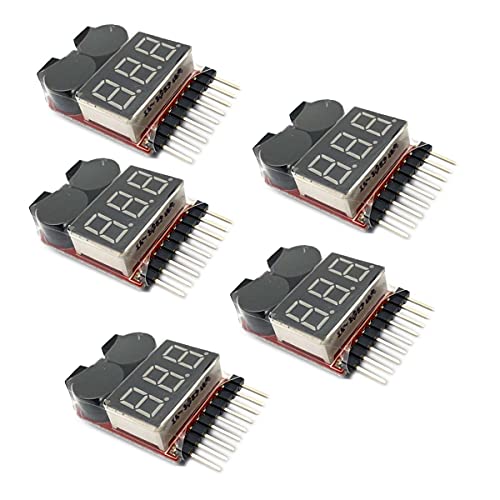 Image of Kiro&Seeu 5PCS RC Lipo Battery Tester Monitor Low Voltage Buzzer Alarm Voltage Checker with LED Indicator for 2-8s Lipo Life LiMn Li-ion Battery