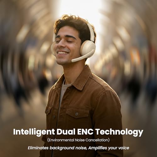 Image of Portronics Muffs A3 On Ear Headphone with Inbuilt Flexible Boom Mic & Dual ENC Technology, Upto 50 Hours Playtime, Deep Bass, Bluetooth Version 6.0, 40mm Dynamics Driver, Type C Fast Charging(Beige)