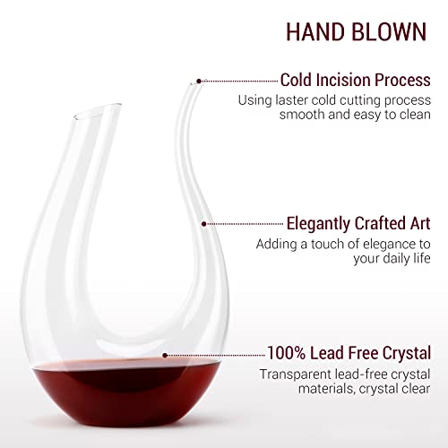 Gnimihz Wine Decanter With Cleaning Tools - Handmade Lead-Free Crystal Swan-Neck Decanter, Elegant And Effective Wine Accessories, Wine Gifts, 1500Ml #TOP3