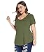 MONNURO Plus Size Tops for Women Casual V Neck Summer Short Sleeve T Shirts with Pocket(Army Green,3X)