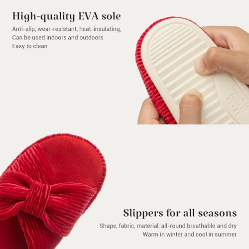 Image of Chantomoo Slippers for Women Memory Foam House Bedroom Corduroy Bow Crossbands Slipper Shoes Comfy Trendy Gift Slippers