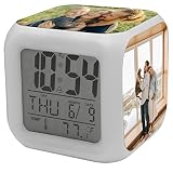 Custom Photo Digital Alarm Clock LED Light with Indoor Temperature Battery Operated Desk Small Cube Clock Room Modern Decoration for Home Bedroom Decor