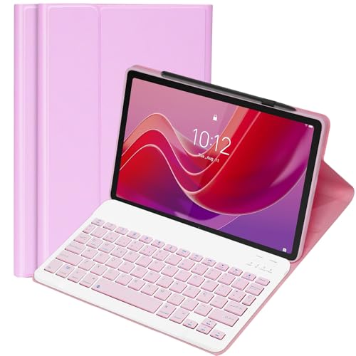 KTOITION Funda con Teclado para Lenovo Tab M11 TB330FU/ TB330XU 2024 11, Soporte para Lápiz y Teclado Recargable, [Español] Magnético Desmontable Bluetooth Teclado para Lenovo Tab M11 (Rosa)