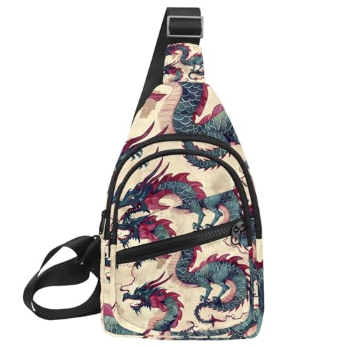 Mochila cruzada de pintura de dragón con correa ajustable para deporte y viaje ajustable