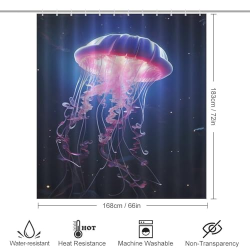 Rideau douche tissu polyester anti-moisissure Jellypoisson lavable pour cabine de douche - 4