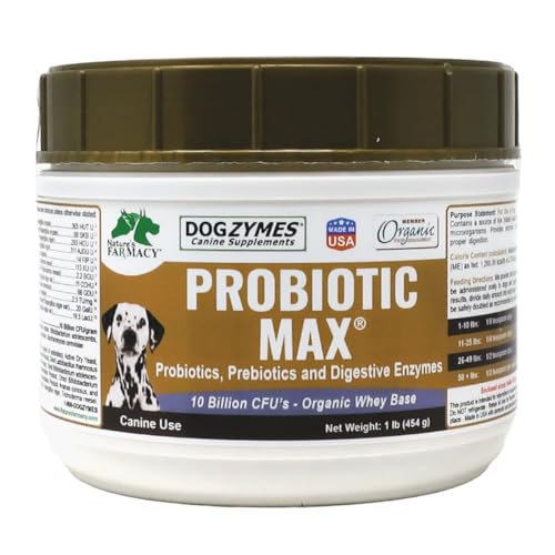 Dogzymes Probiotic Max -10 Billion CFUs Probiotics Prebiotics Digestive Enzymes - Relieves Diarrhea Upset Stomach Constipation Gas Allergy Immunity & Overall Health 1 Pound
