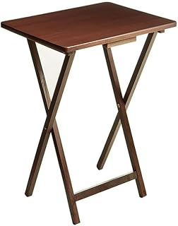 Folding TV Tray Table, Indoor Single Tables for Small Space, Stable Solid Wood Construction Space Saving, 19"" L x W 15"" W x 26"" H (Walnut), RT408